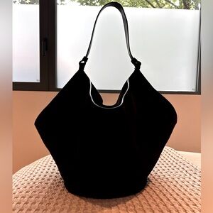 KHAITE Lotus Bag in black suede